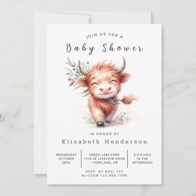 Invitation Baby shower de vache classique et amusant (Devant)