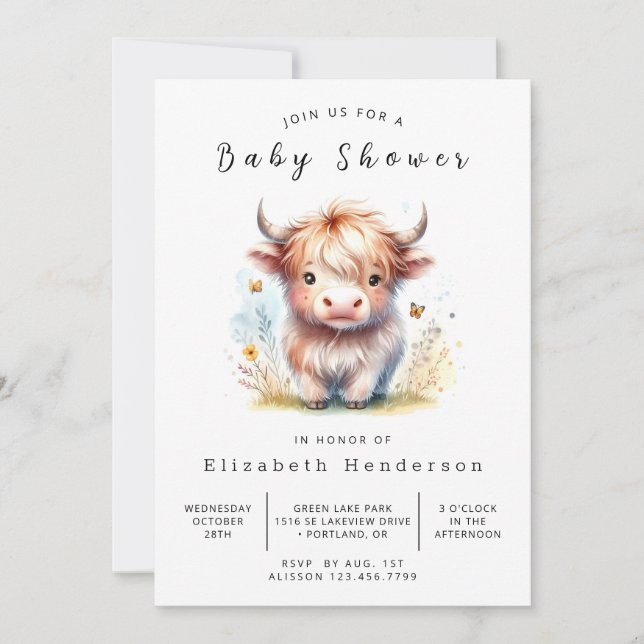 Invitation Baby shower de vache classique moderne numérique (Devant)
