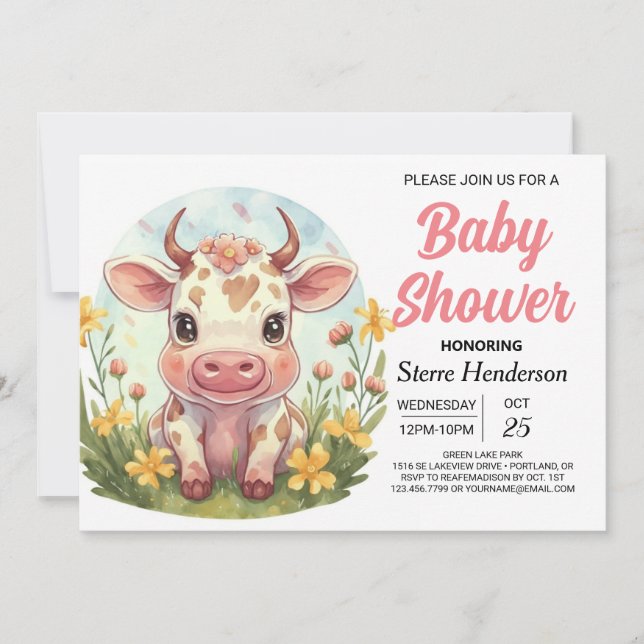Invitation Baby shower de Vache de ferme bohème (Devant)