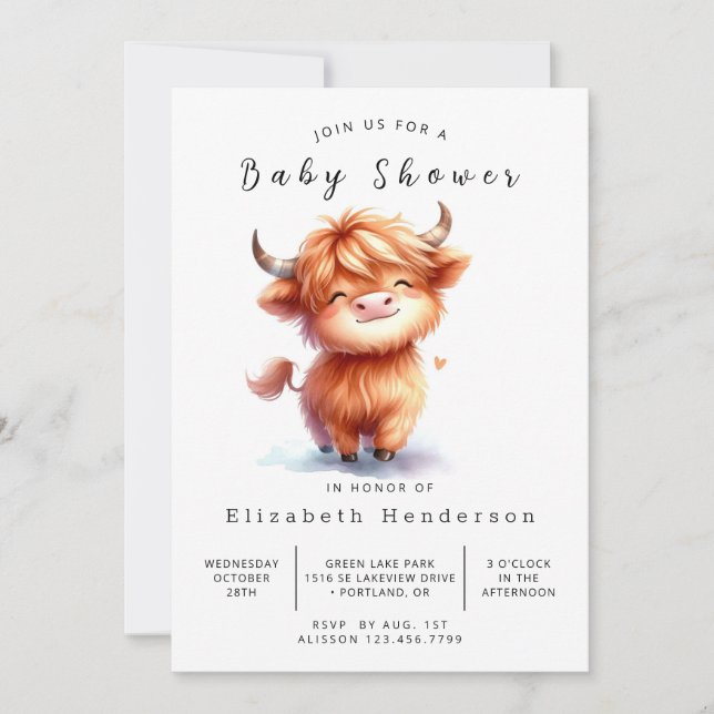 Invitation Baby shower de vache de ferme Boho Pastel (Devant)