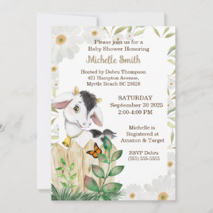 Invitation Baby shower de vache de ferme moderne Beige mignon