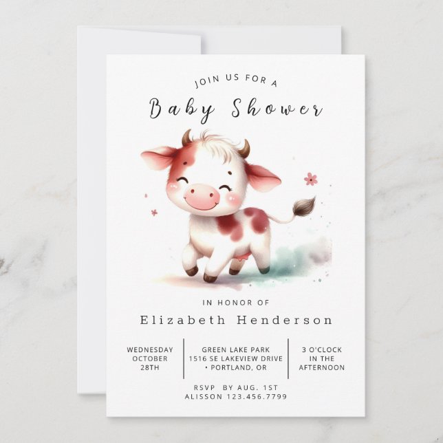 Invitation Baby shower de vache de ferme Pastel (Devant)