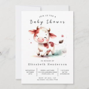 Invitation Baby shower de vache de ferme Pastel