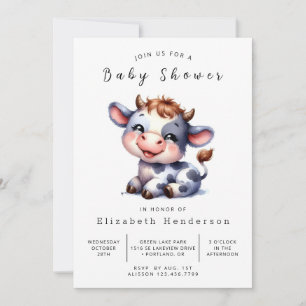 Invitation Baby shower de vache de ferme pastel numérique