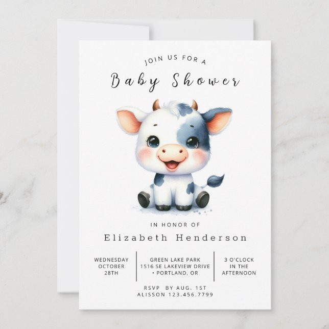 Invitation Baby shower de vache de ferme Whimsical (Devant)