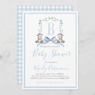 Invitation Baby shower de vache de garçon bleu sud Preppy