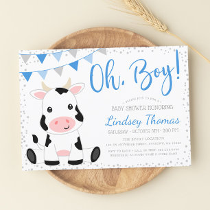 Invitation Baby shower de Vache de garçon Blue Oh