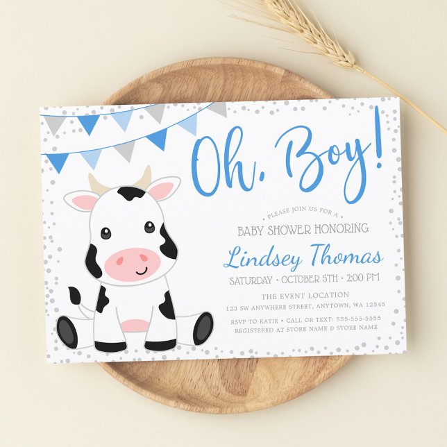 Invitation Baby shower de Vache de garçon Blue Oh (Créateur téléchargé)