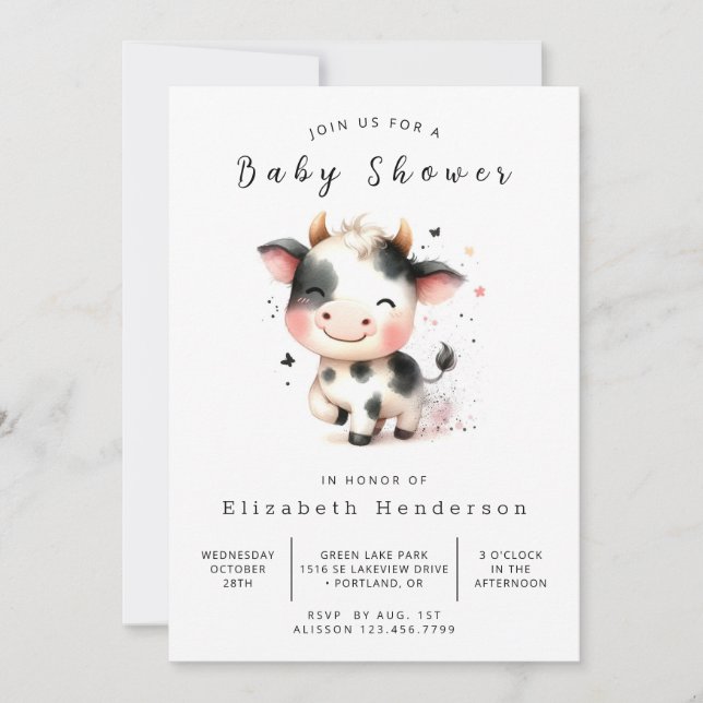 Invitation Baby shower de vache de veau de ferme enchanté (Devant)