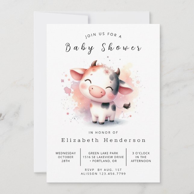 Invitation Baby shower de vache de veau de ferme personnalisé (Devant)