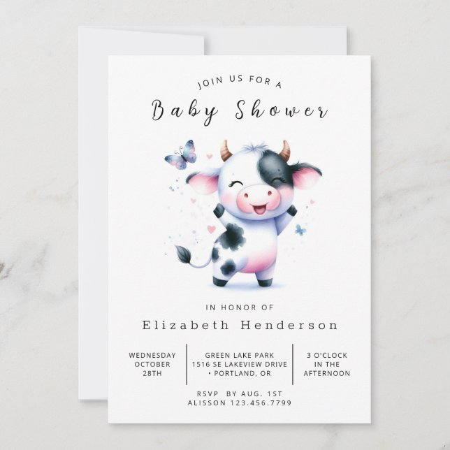 Invitation Baby shower de vache de veau de grange (Devant)