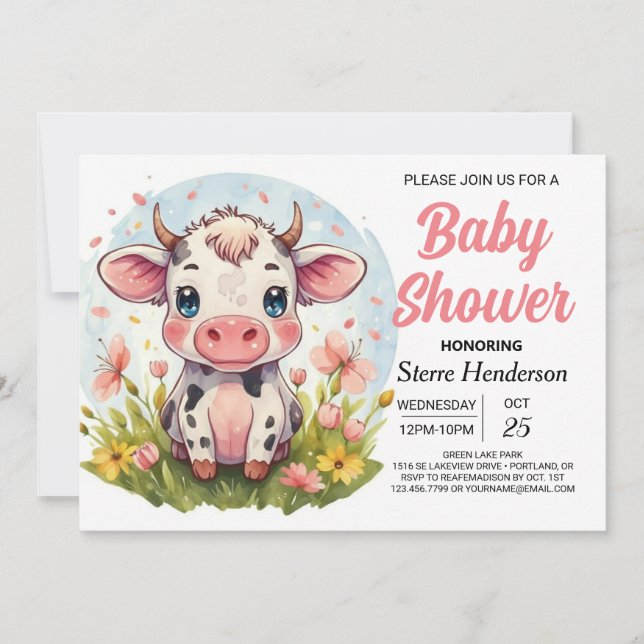 Invitation Baby shower de vache élégant Boho numérique (Devant)