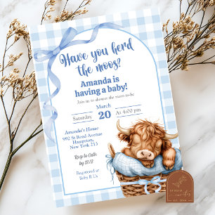 Invitation Baby shower de vache En vichy de Preppy bleu