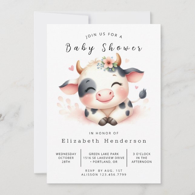 Invitation Baby shower de vache enchanté moderne (Devant)