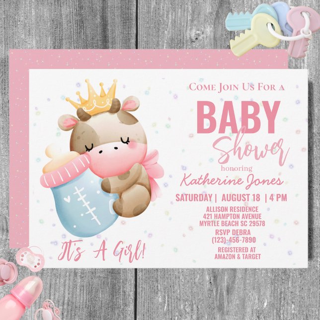 Invitation Baby shower de vache ferme fille rose (Créateur téléchargé)