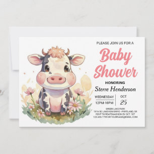 Invitation Baby shower de vache modifiable de la ferme numéri