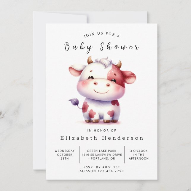 Invitation Baby shower de vache Pastel Barn (Devant)