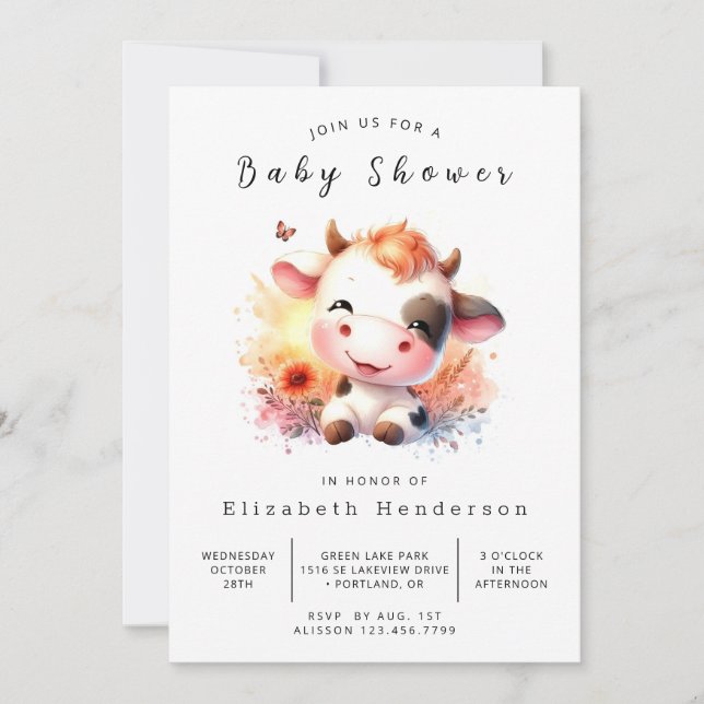 Invitation Baby shower de vache Pastel Calf (Devant)