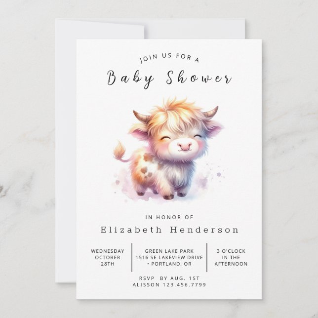Invitation Baby shower de vache Pastel Happy (Devant)