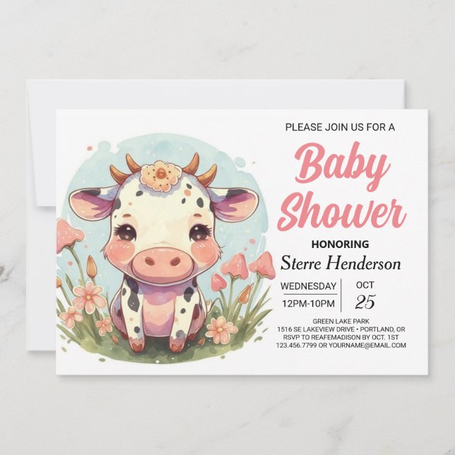 Invitation Baby shower de vache personnalisé de Baron Boho (Devant)