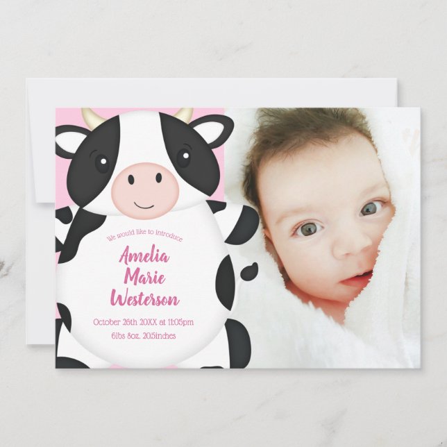 Invitation Baby shower de vache rose (Devant)