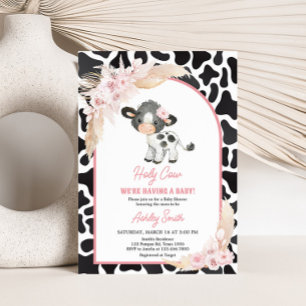 Invitation Baby shower de vache rose Boho Highland