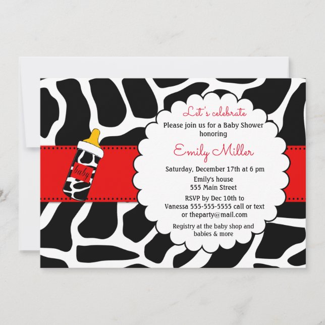Invitation Baby shower de vache rouge noir (Devant)