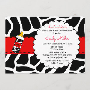 Invitation Baby shower de vache rouge noir