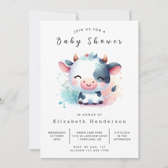 Invitation Baby shower de vache rustique enchanté (Devant)