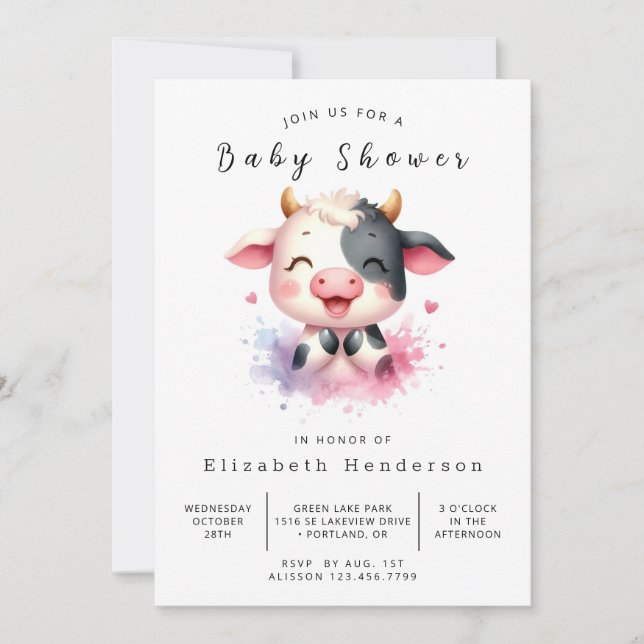 Invitation Baby shower de vache rustique moderne Boho (Devant)