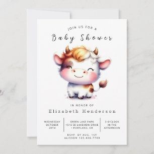 Invitation Baby shower de vache simple chic animal