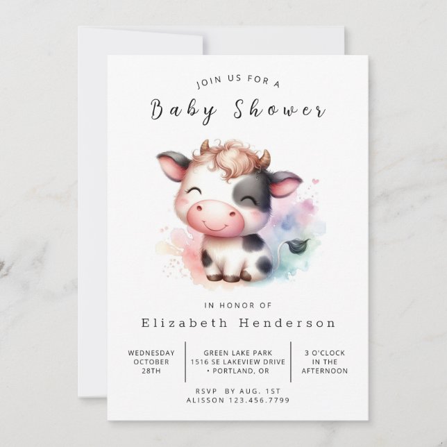 Invitation Baby shower de vache simple rustique bohémien (Devant)