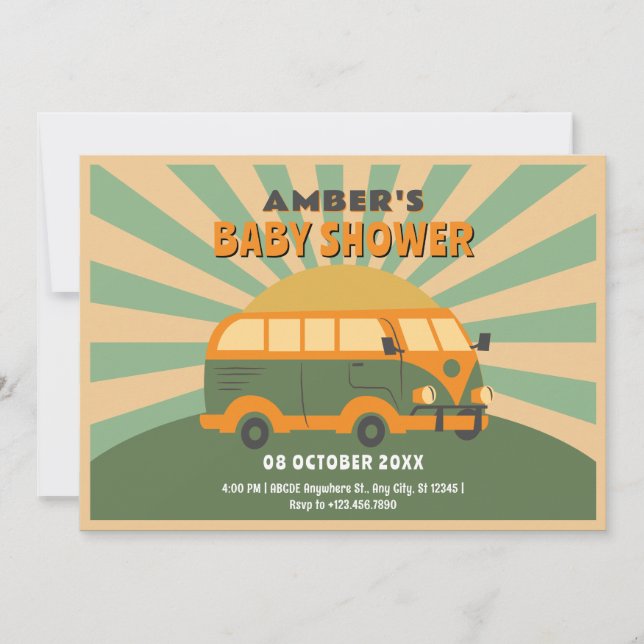 Invitation Baby shower de van d'été rétro (Devant)