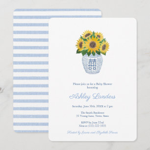 Invitation Baby shower De Vase Bleu Et Blanc Des Fleurs De So