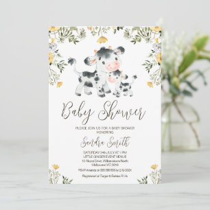 Invitation Baby shower de veau de vache Fleur sauvage jaune