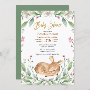 Invitation Baby shower de végétation fleurie de cerfs de bois