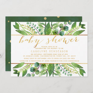 Invitation Baby shower de verdure chic et d'huile d'or neutre