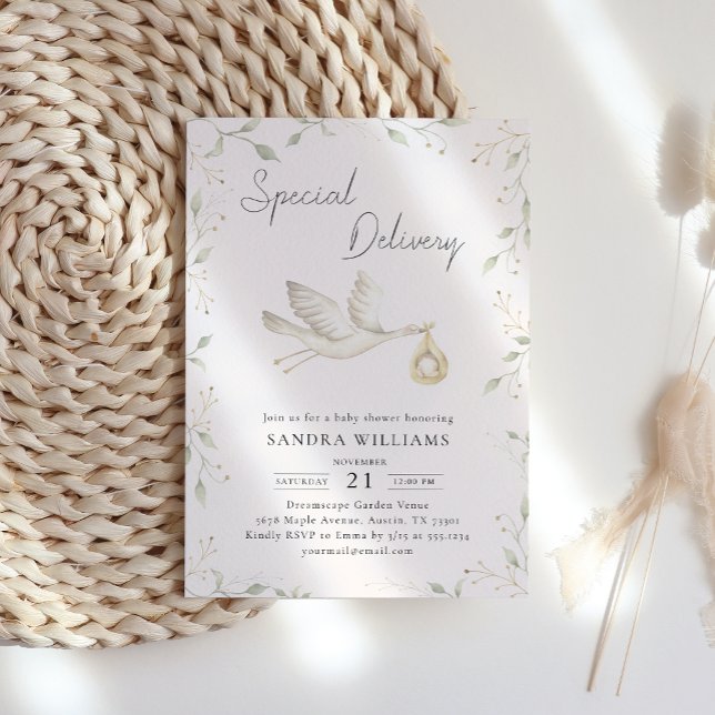 Invitation Baby shower de verdure cigogne (Créateur téléchargé)