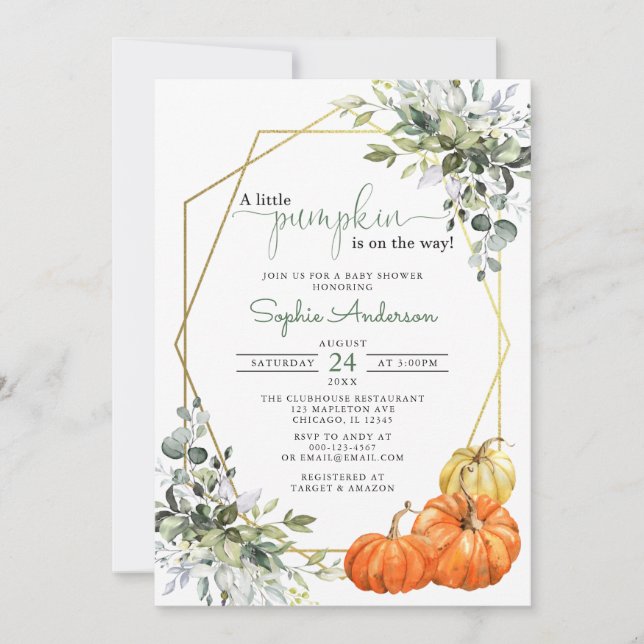 Invitation Baby shower de verdure citrouille neutre pour les  (Devant)