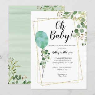 Invitation Baby shower de verdure d'aquarelle de ballon oh