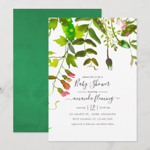 Invitation Baby shower de verdure de printemps aquarelle