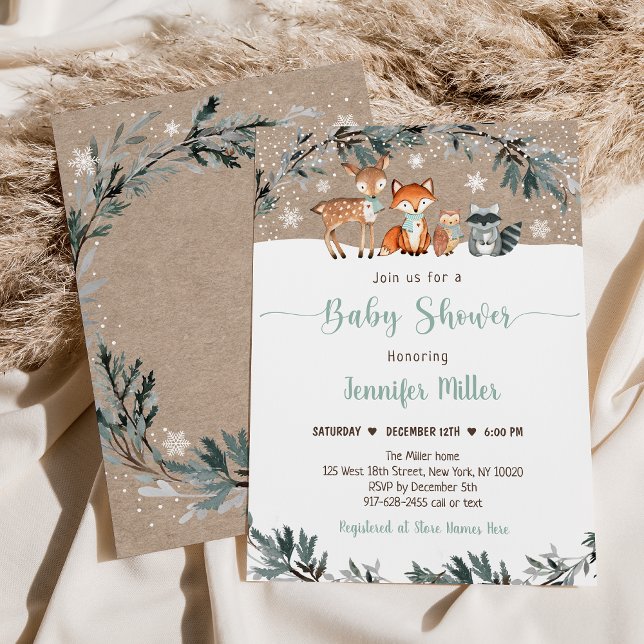 Invitation Baby shower de verdure des bois d'hiver (Créateur téléchargé)