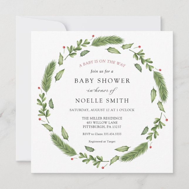 Invitation Baby shower de verdure d'hiver (Devant)
