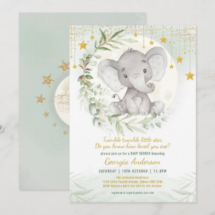 Invitation Baby shower de verdure Elephant Twinkle Little Sta
