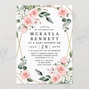 Invitation Baby shower de verdure florale rose et or
