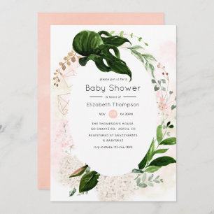 Invitation Baby shower de verdure géométrique rose Gold & Blu