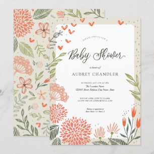 Invitation Baby shower de verdure rose floral