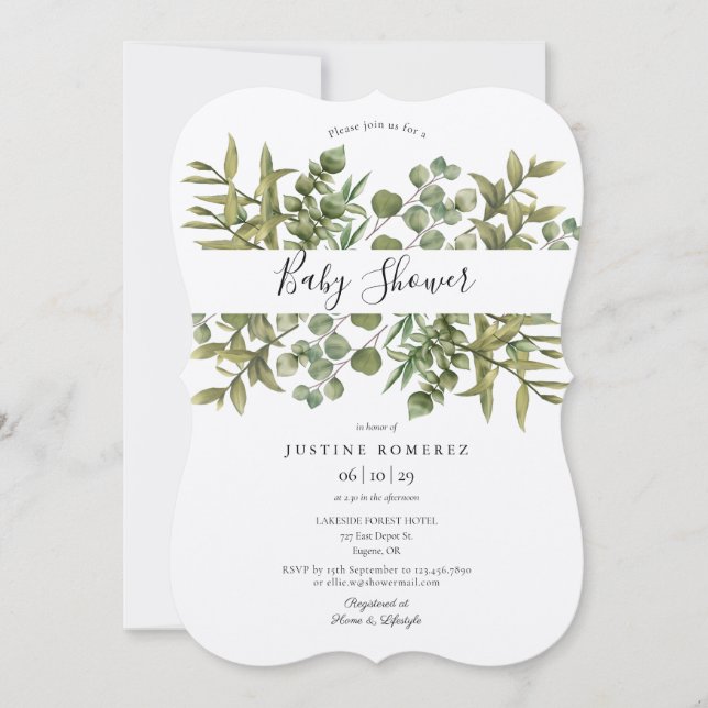 Invitation Baby shower de verdure rustique des Eucalyptus (Devant)