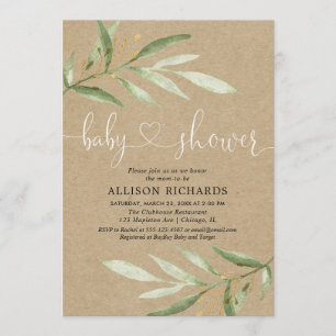 Invitation Baby shower de verdure rustique kraft neutre genre