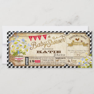 Invitation Baby shower de vérification de En vichy noir Daisy